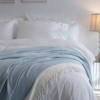 Quickzip Herringbone Cotton Blue & Cream Throw Blanket