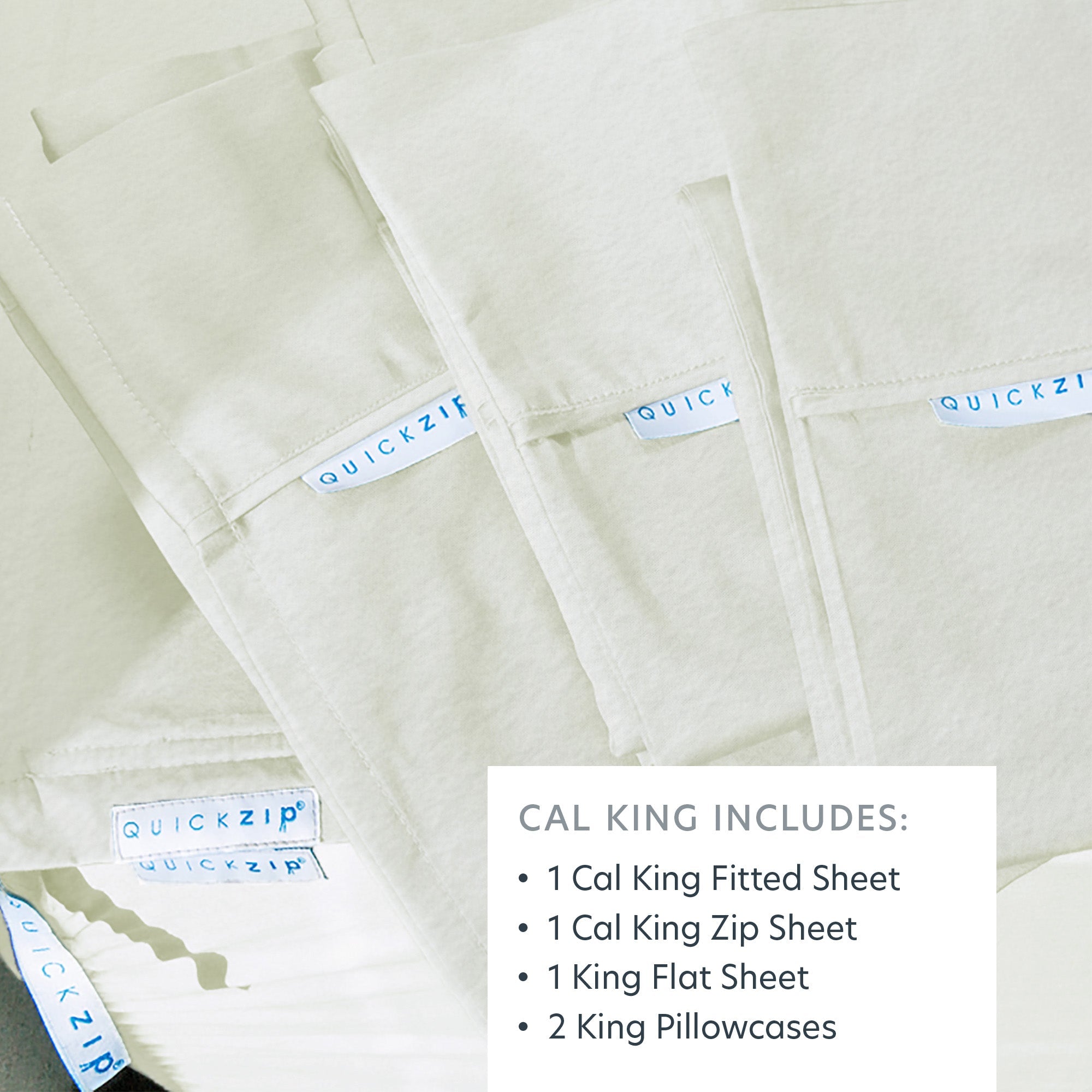 QuickZip Classic Bedding Set - Percale Cotton Cal King Ivory